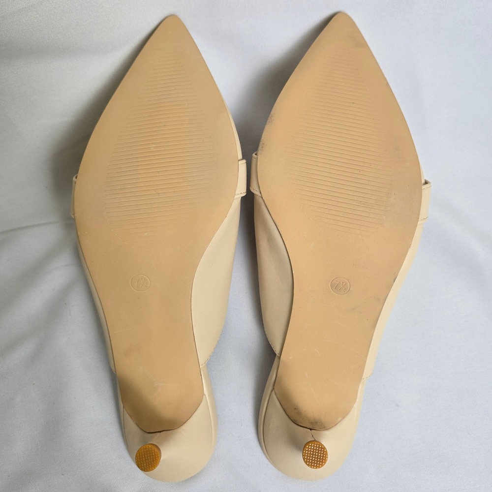Bow Knot Pointed Toe Kitten Heel Mules Cream Unbranded Neutral Women's Size 7.5 - Picture 11 of 15
